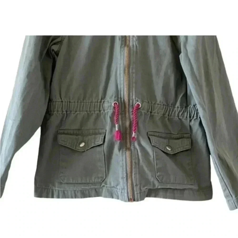 Isaac Mizrahi Girls Olive Green Long Sleeves Full Zip Parka Jacket SZ M #1086